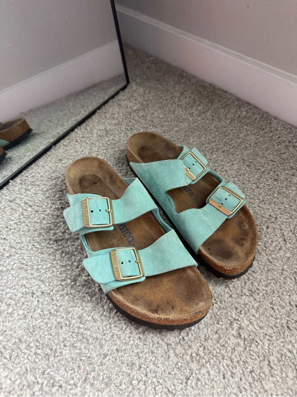 Birkenstock Arizona Womens Turquoise Suede Soft Footbed Women Size 40/9 Us Regul